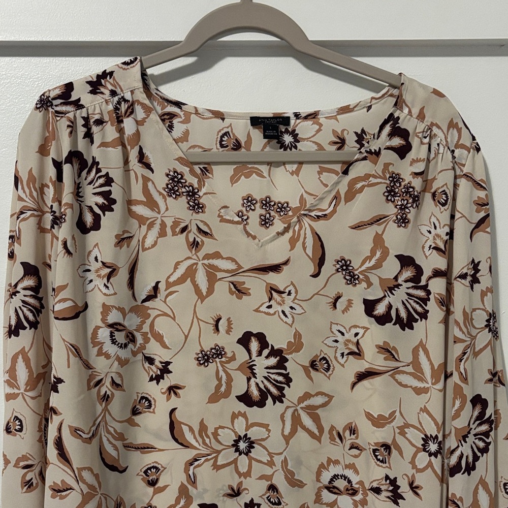 Ann Taylor Factory Floral Blouse in Cream and Brown